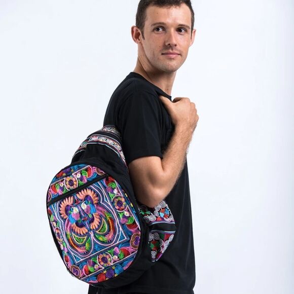 HMONG HILL TRIBE EMBROIDERED PEACOCK BACKPACK IN PURPLE main image 4